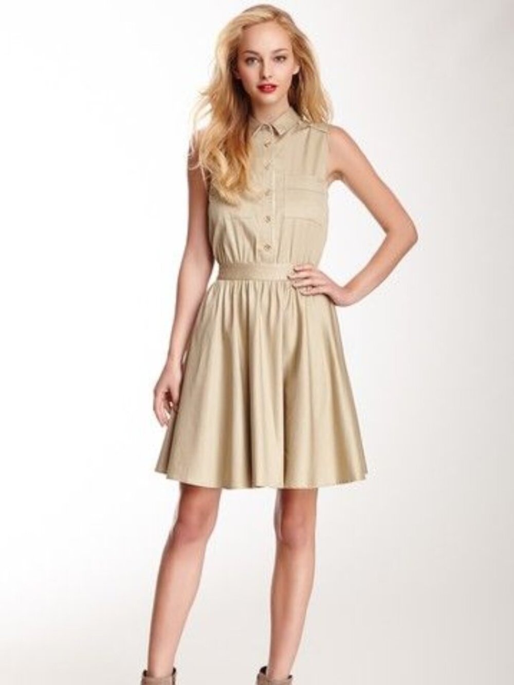 VINCE CAMUTO Classic Safari Sleeveless Collared Waist Banded Dress Sz.6 NWT $149